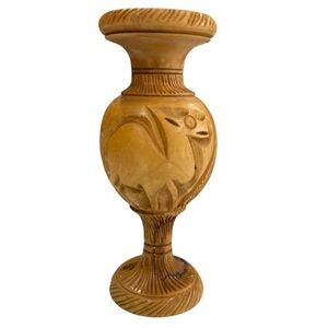 Hand Carved Wood Bud Vase with Carved Camel Detail